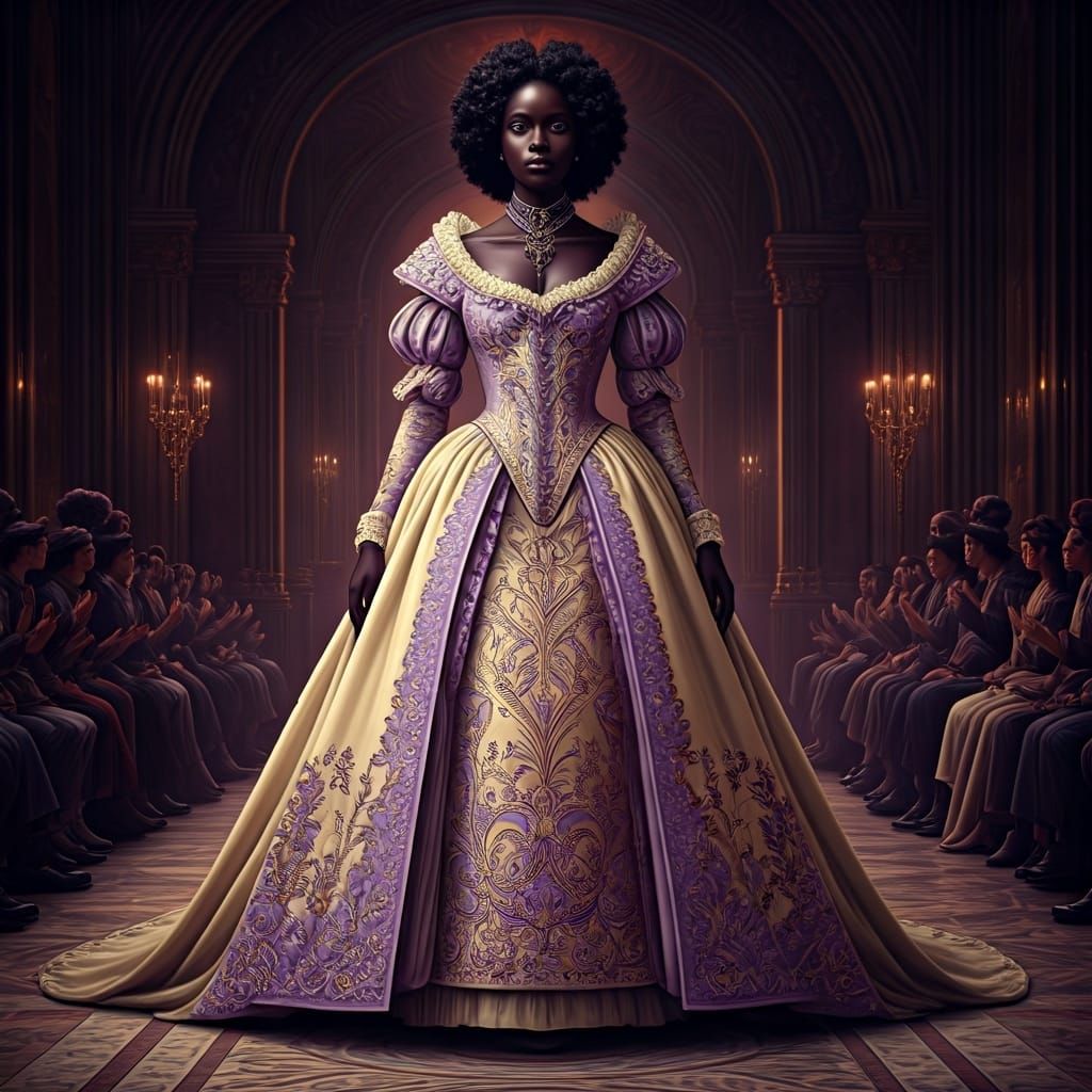 Black Models on Runway in Renaissance Dark Fantasy Style
