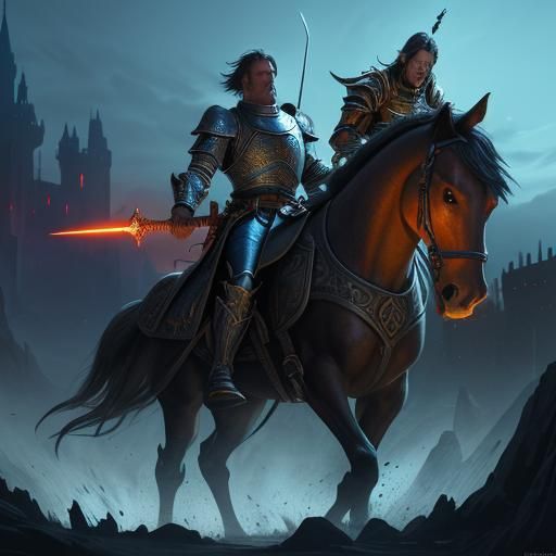 Paladin on Horse Fighting Goblins in Medieval Castle