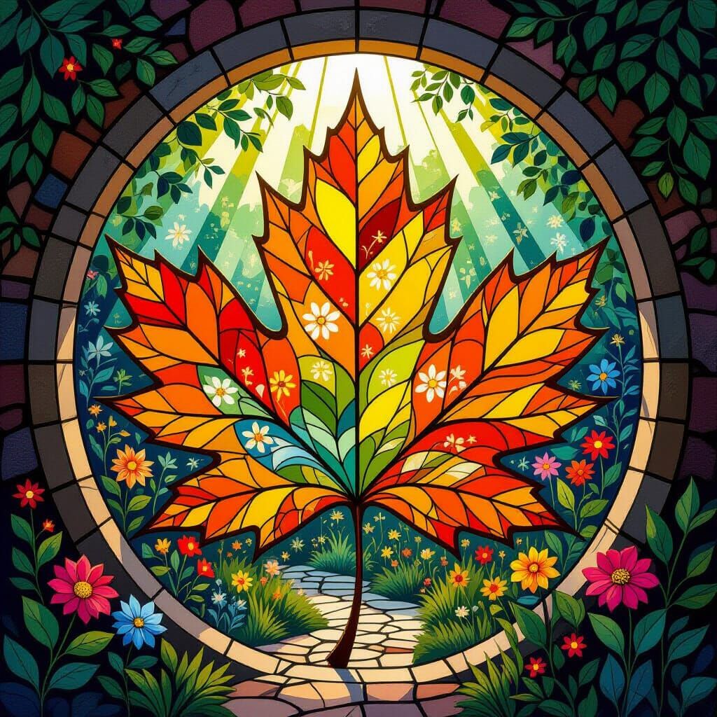 Maple Leaf Gateway to Enchanted Garden Mosaic Art