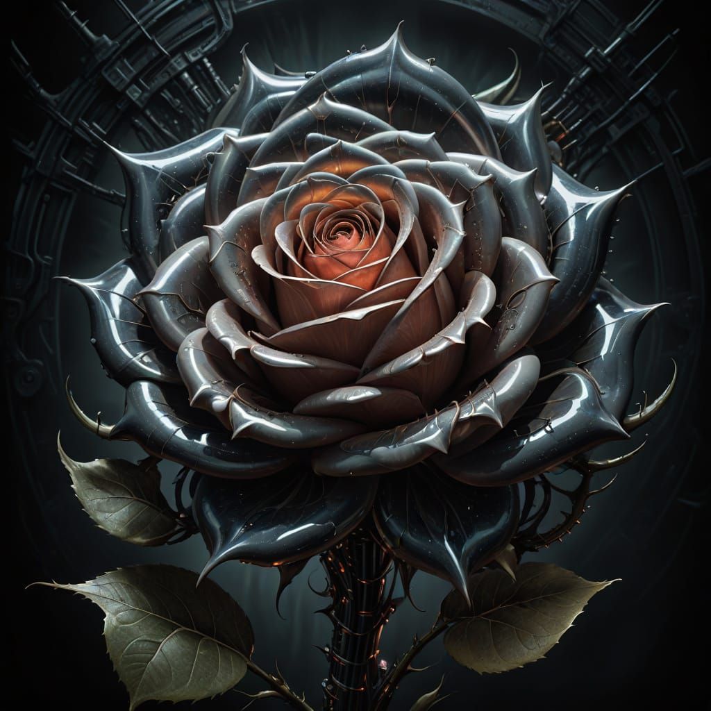 Ethereal Rose in Biomechanical Futurism