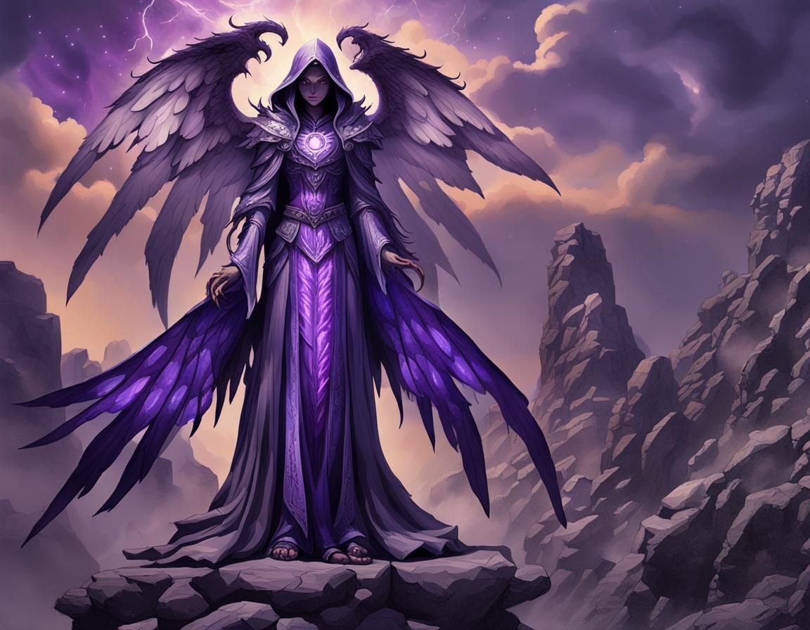 Half-Angel Half-Demon with Purple Wings