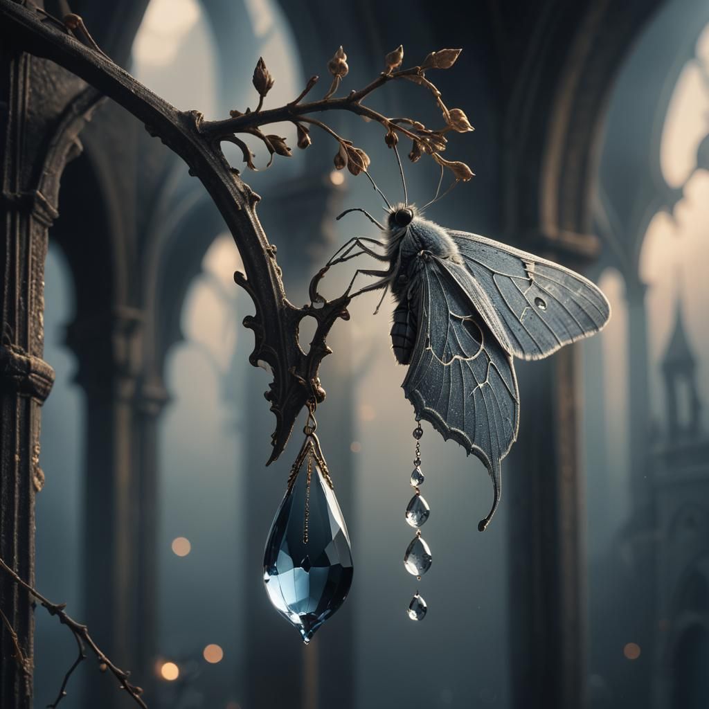 Ethereal Moth on Light Drop in Gothic Setting