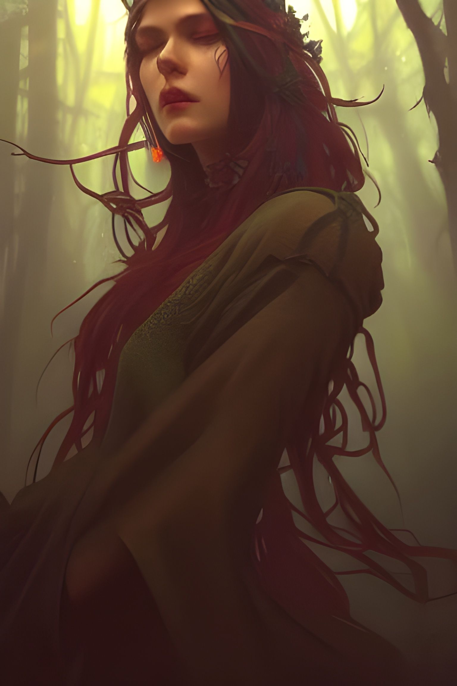 Forest Druid Priestess Portrait in Renaissance Style