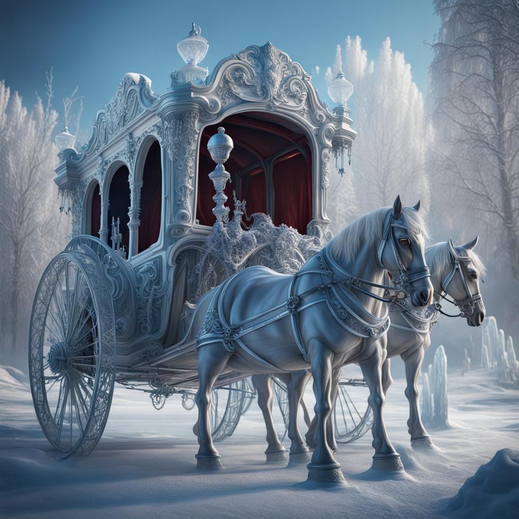 Intricate Ice Sculpture of Horse and Buggy