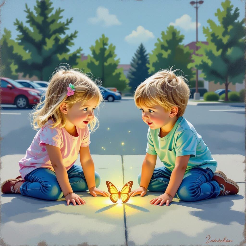 Children Discover Glowing Butterfly: A Whimsical Illustratio...