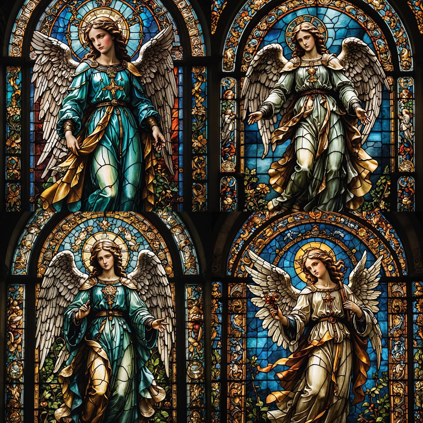 Elaborate Stained Glass Angel in Cinematic Style