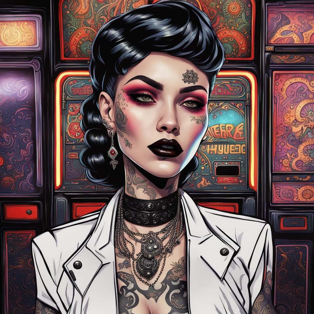 Goth Spy in 90s Arcade: Digital Illustration