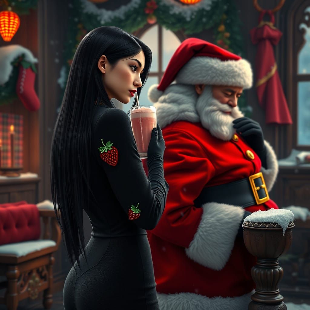 Enigmatic Woman Defies Miserable Santa Claus in Snowy North...