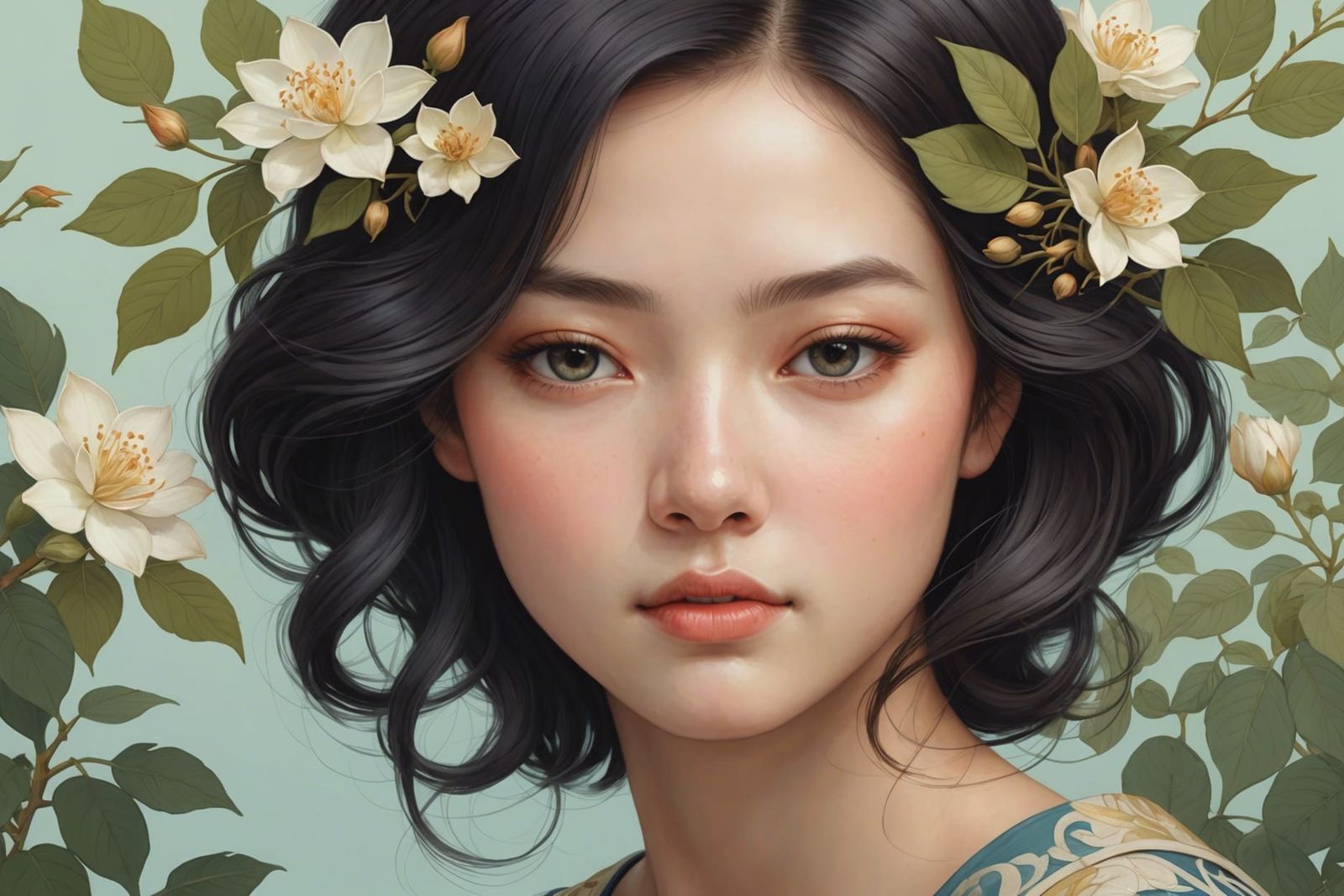Peaceful Serene Face Portrait in Digital Painting Style