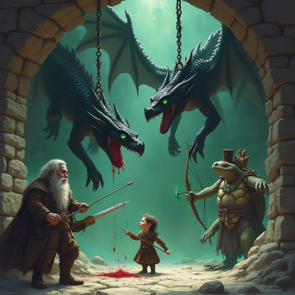 Dramatic Dragons Battle in Ancient Dungeon