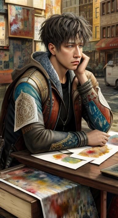 Sad Boy Portrait with Mixed Media Textures