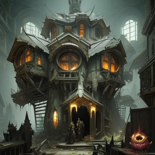 Monster in Abandoned House: Dark Fantasy Art