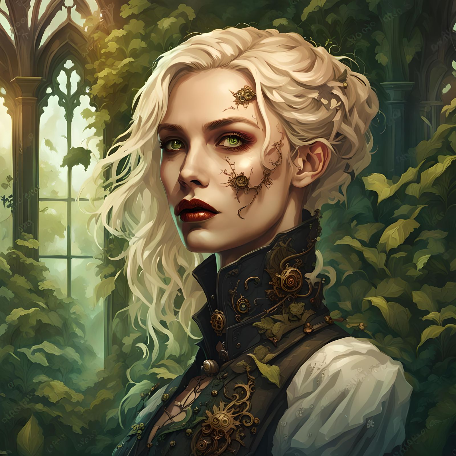 Steampunk Vampire in Overgrown Gothic Mansion
