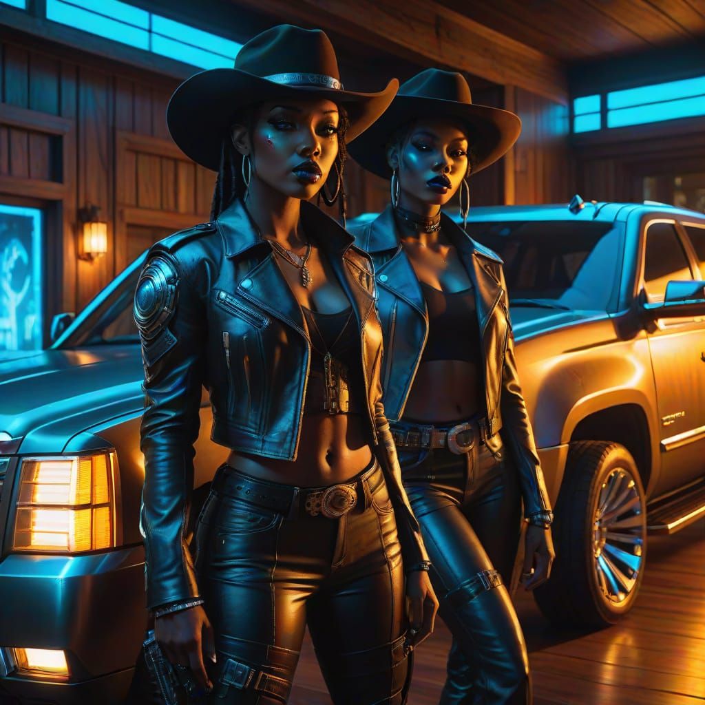 African American Cowboy Teen in Cyberpunk Fantasy