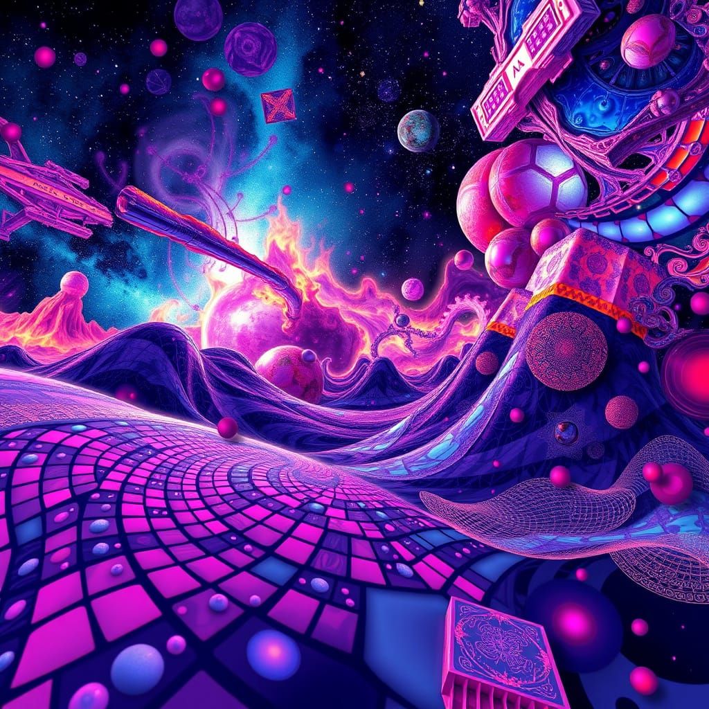 Abstract Fractal Patterns in Vibrant Outer Space Scene