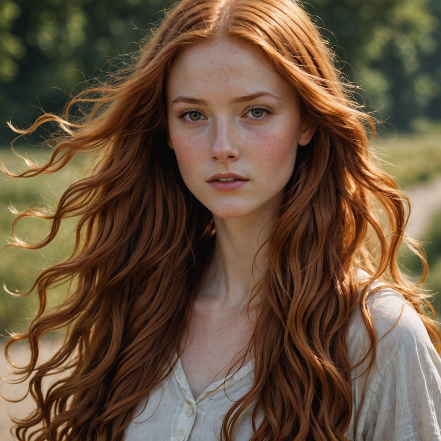 Photorealistic Image of a Girl with Flowing Red Hair