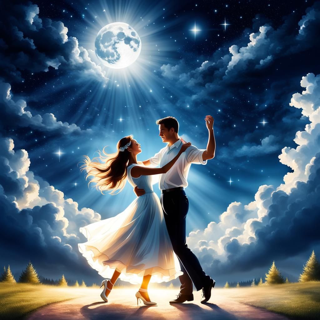 Romantic Couple Dancing Under Moonlight