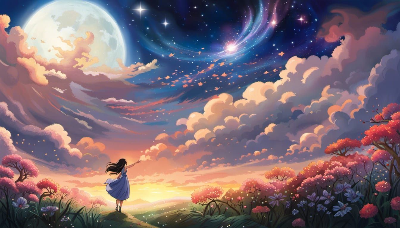 Anime Cat Girl in Astral Starscape