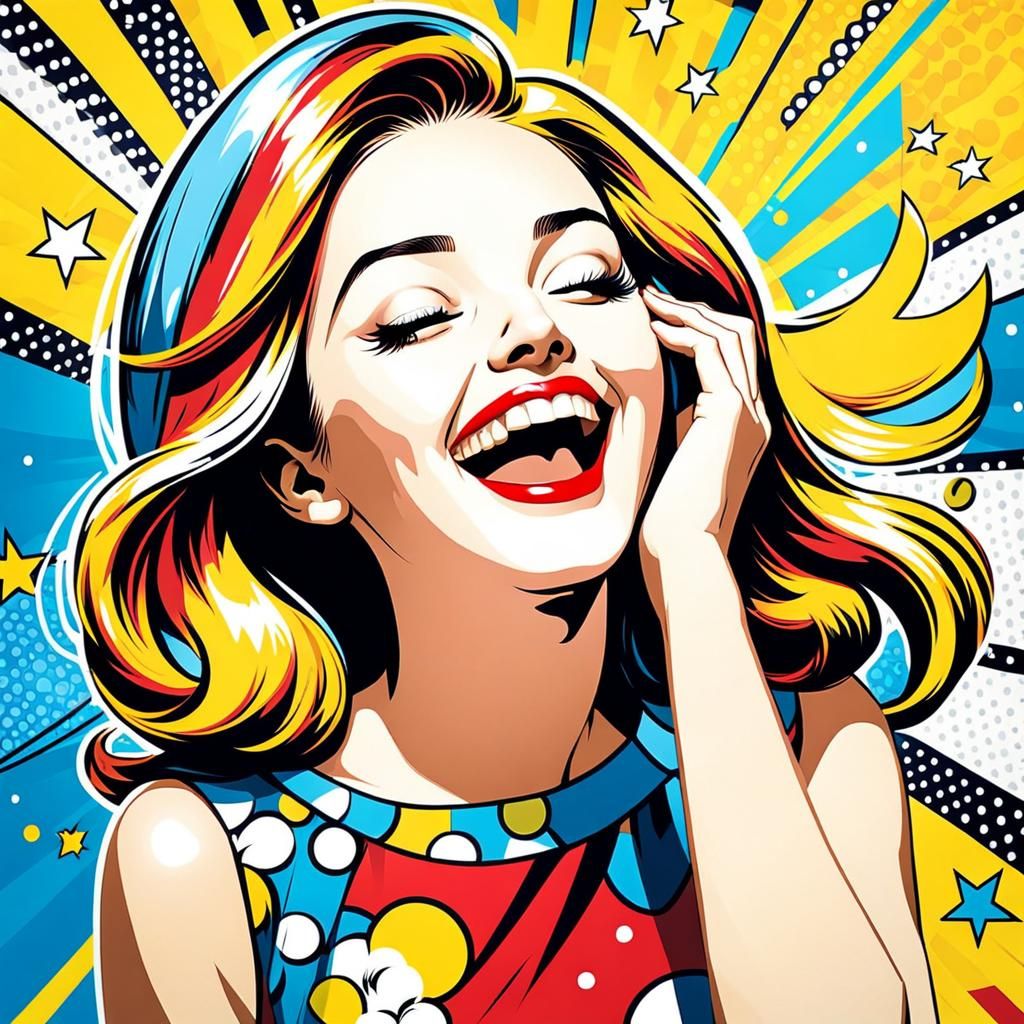 Laughing Woman in Pop Art Style, 1960s Vibe