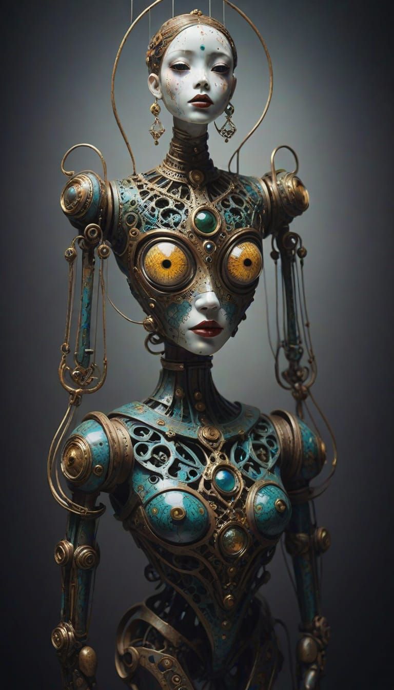 Biomechanical Marionette Dances in Surreal Art Nouveau Style