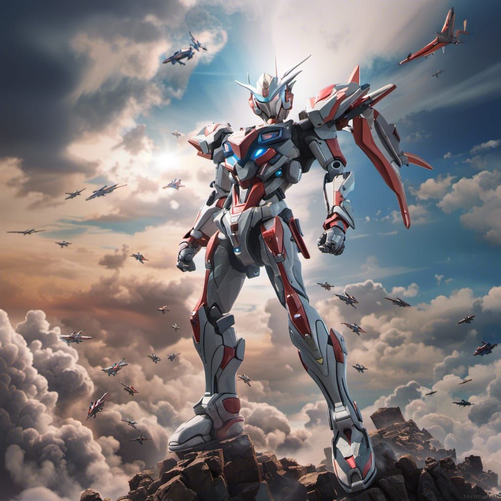 Ultraman Agul as Gundam with Weapons in the Sky