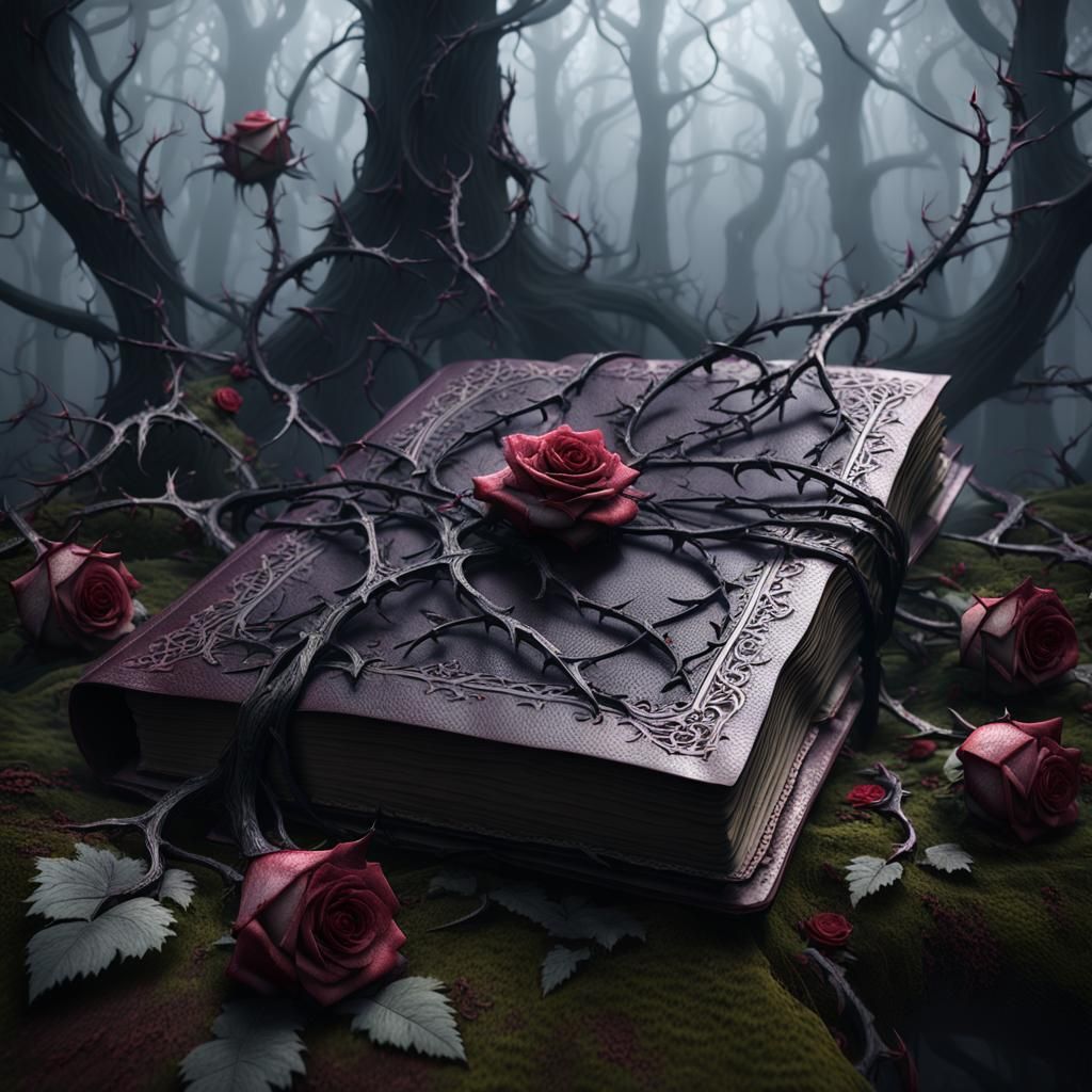 Dark Fantasy Book in Eerie Woods