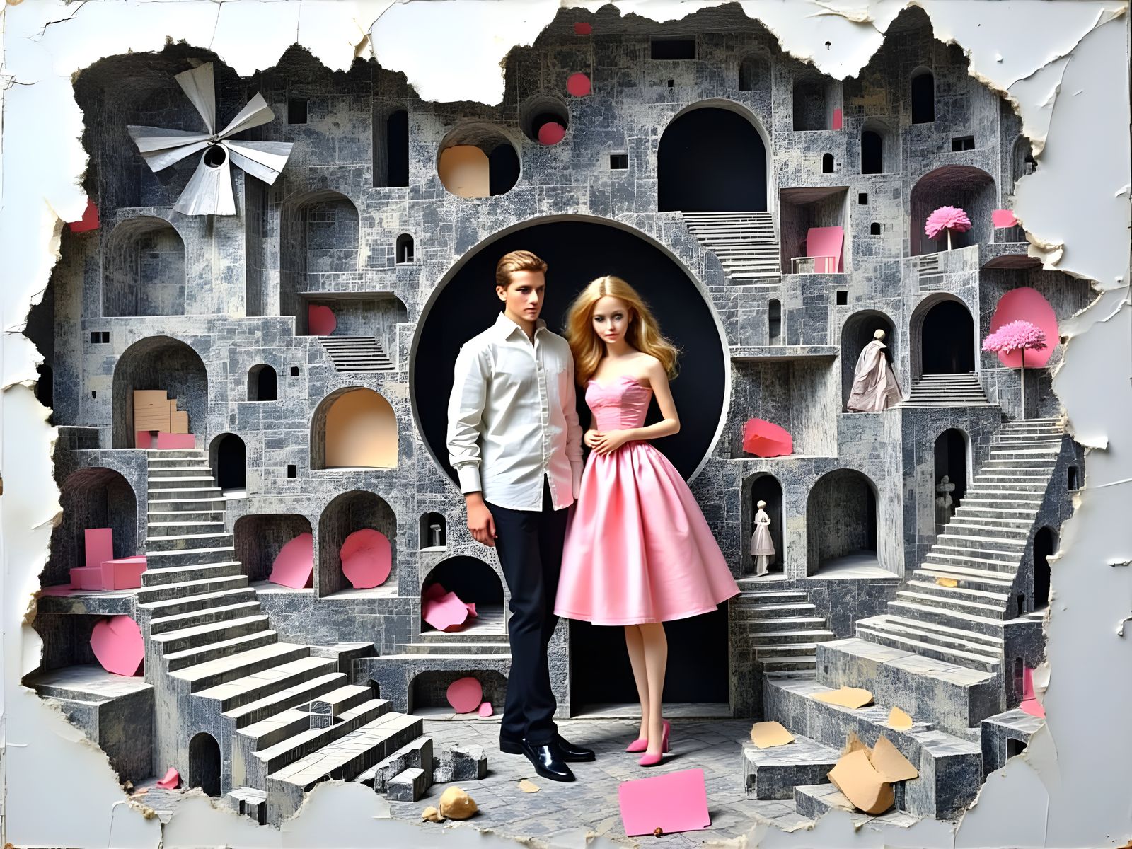 Barbie and Ken in Geometric Pop Art Diorama