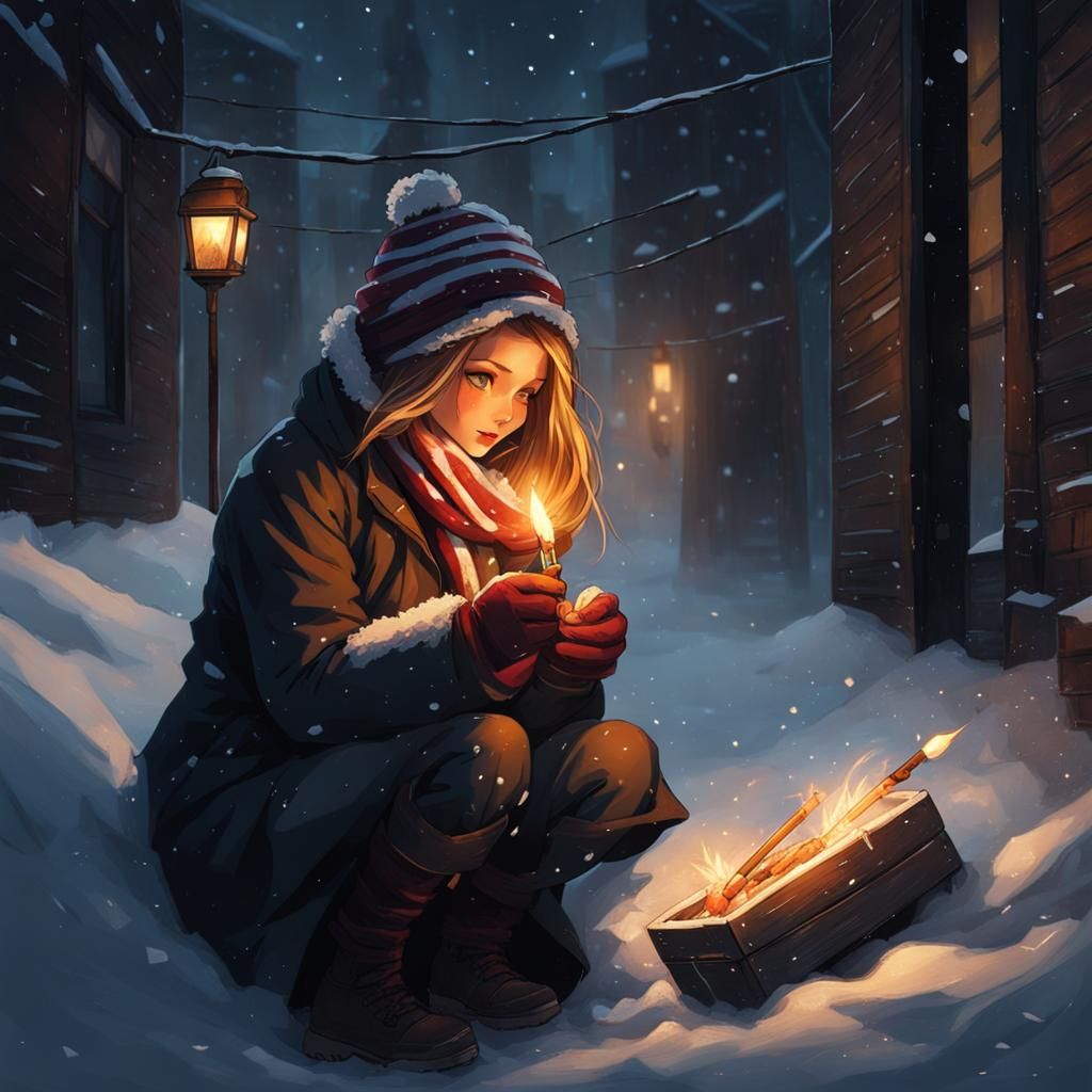 Girl in Alleyway Enraptured by Matches