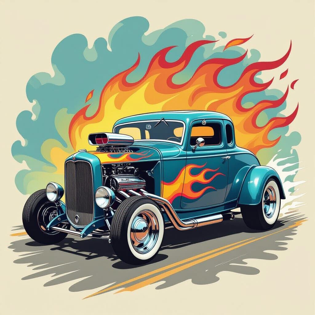 Airbrushed Rat Rod T-Shirt Design in 1980s Style