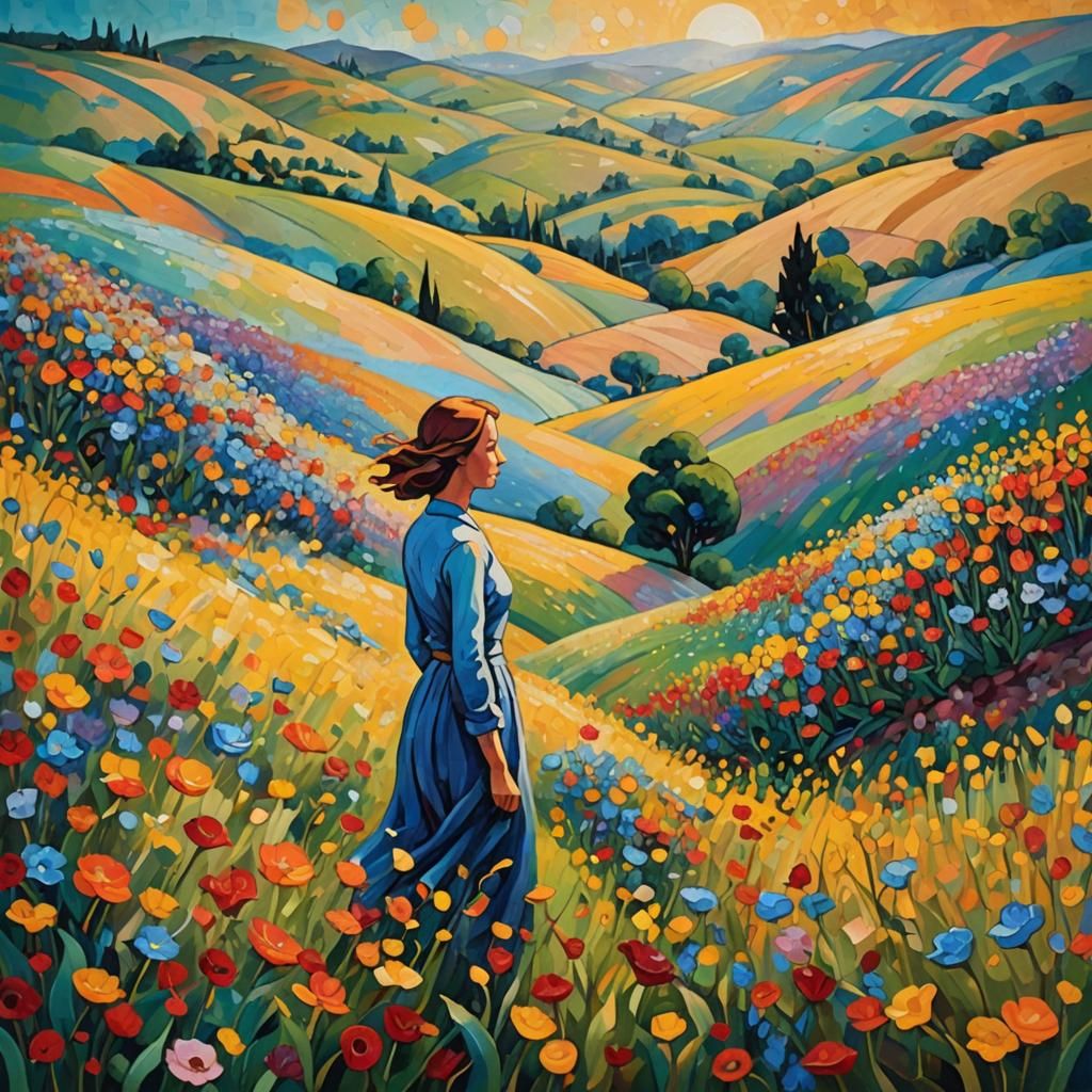 Dreamscape of Woman in Neo-Impressionist Style