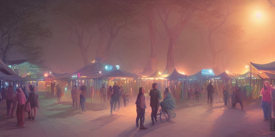 Enchanting Forest Night Market Digital Illustration