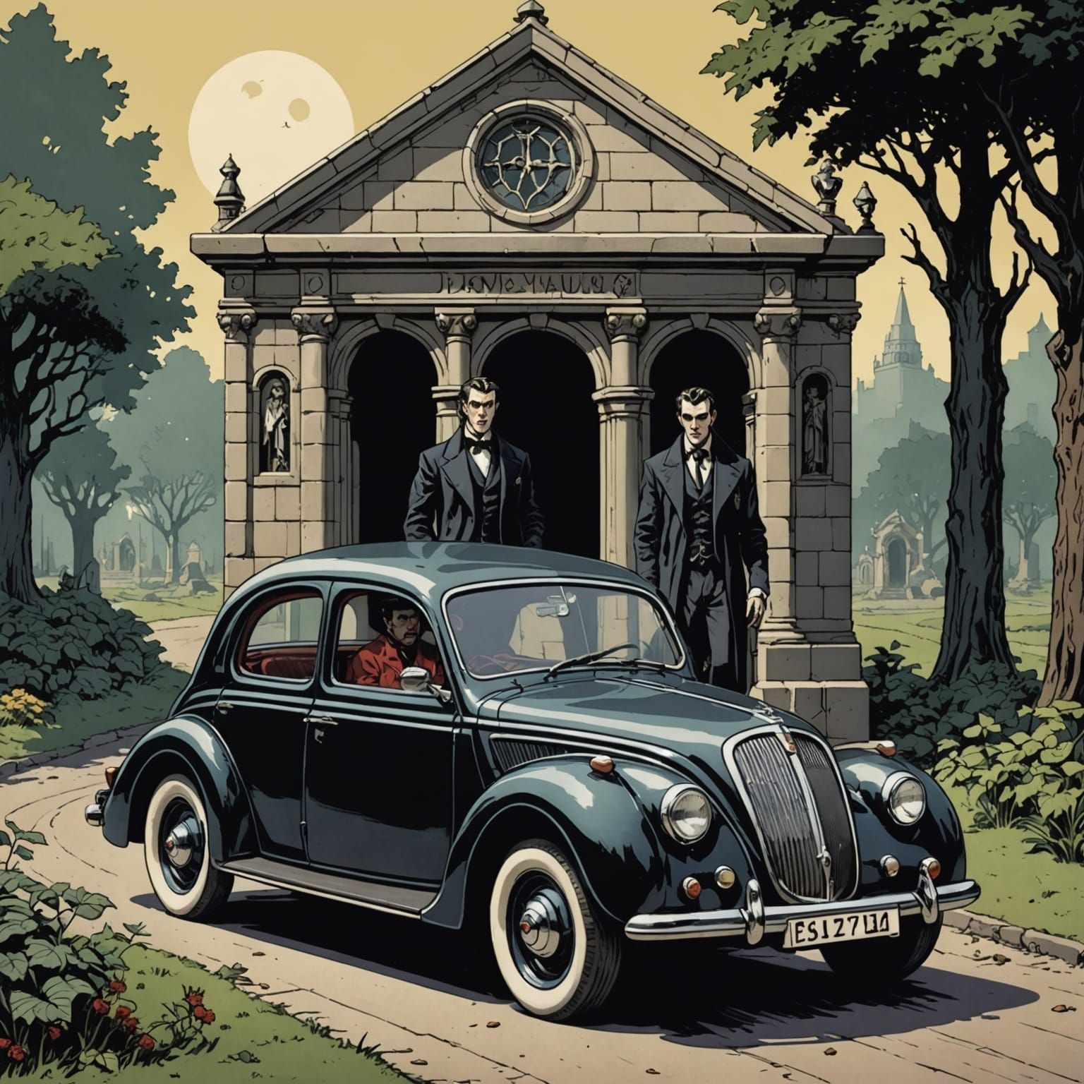 Ethereal Vampire and His Faithful Steed in a Vintage Comic S...