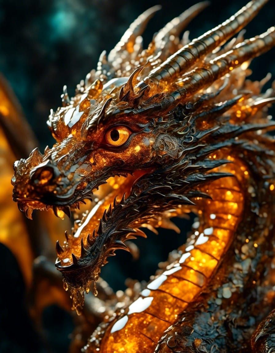 Dragon Encased in Amber with Golden Backlight