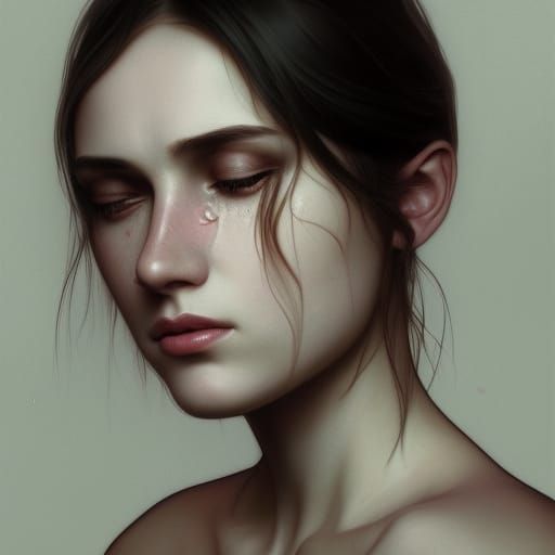 Sad Woman Portrait in Hyperdetailed Digital Art Style