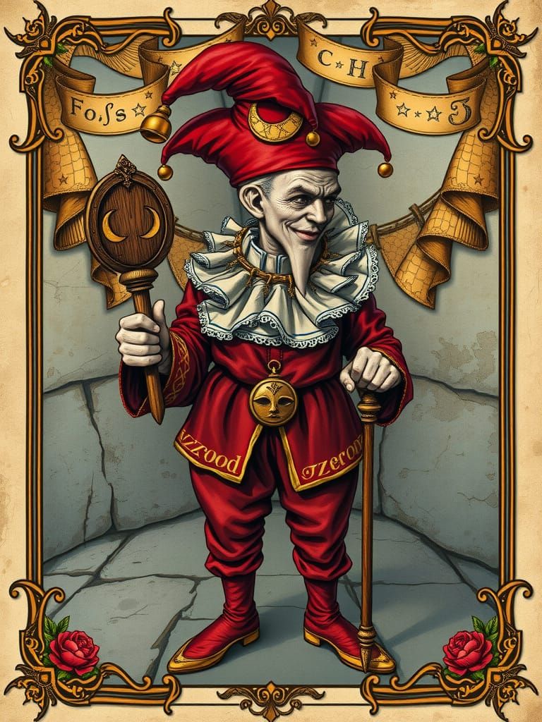 The Tarot card of the Joker features a medieval jester, clad...