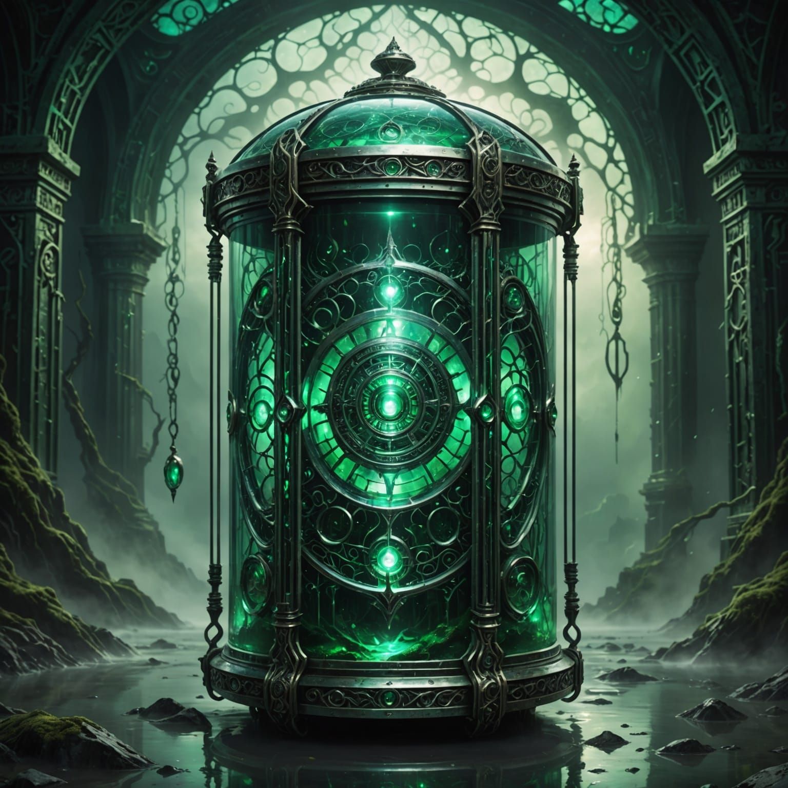 Surreal Seascape with Distressed Metallic Container Radiatin...