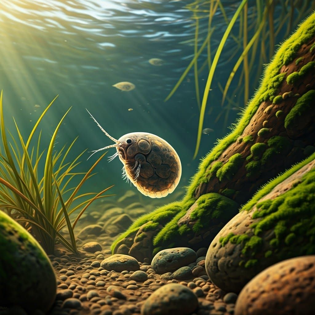 Daphnia in Muddy Swamp Waters, Algae-Covered Rocks, and Subm...