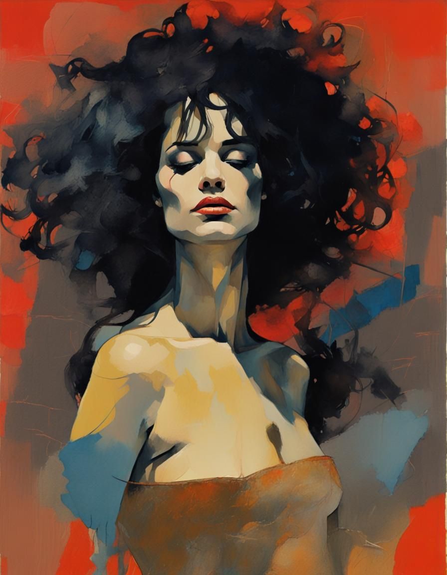 Hispanic Profile Goddess in Acrylic Painting Style