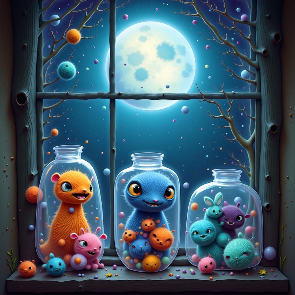 Whimsical Pastel Monsters in Glass Jars