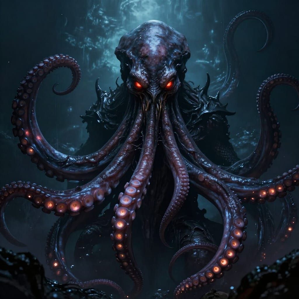 Colossal Kraken Warden's Vengeful Gaze in Cosmic Darkness