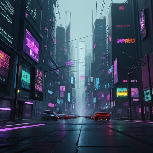 Neon Futuristic Metropolis in Cyberpunk Style