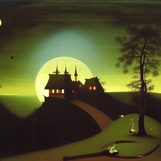 Surreal Night Sky with Mice, Inspired by Masters