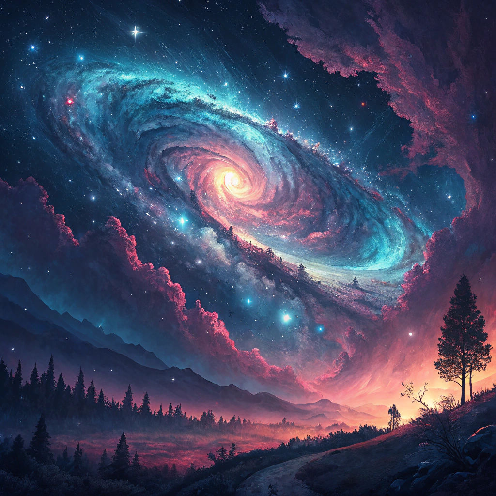 Iridescent Spiral Galaxy in Digital Painting Style