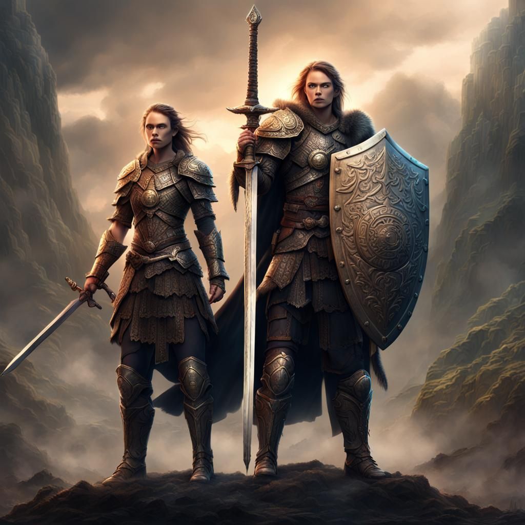 Epic Warrior Couple with Sword and Shield