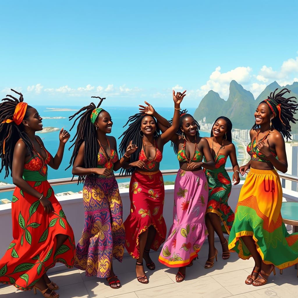 Vibrant Jamaican Women Dance Reggae on Rio Rooftop