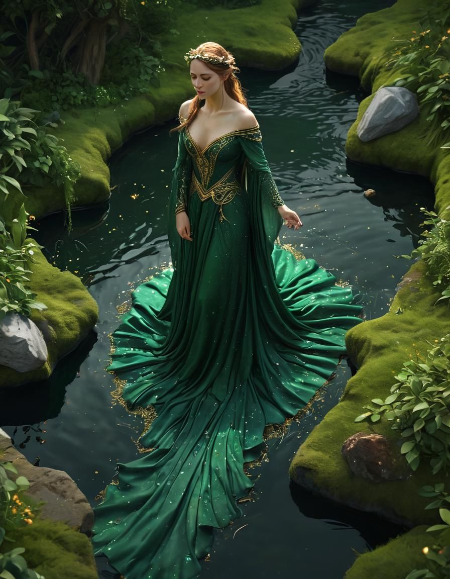 Celtic Priestess Emerging from Pond in Digital Art