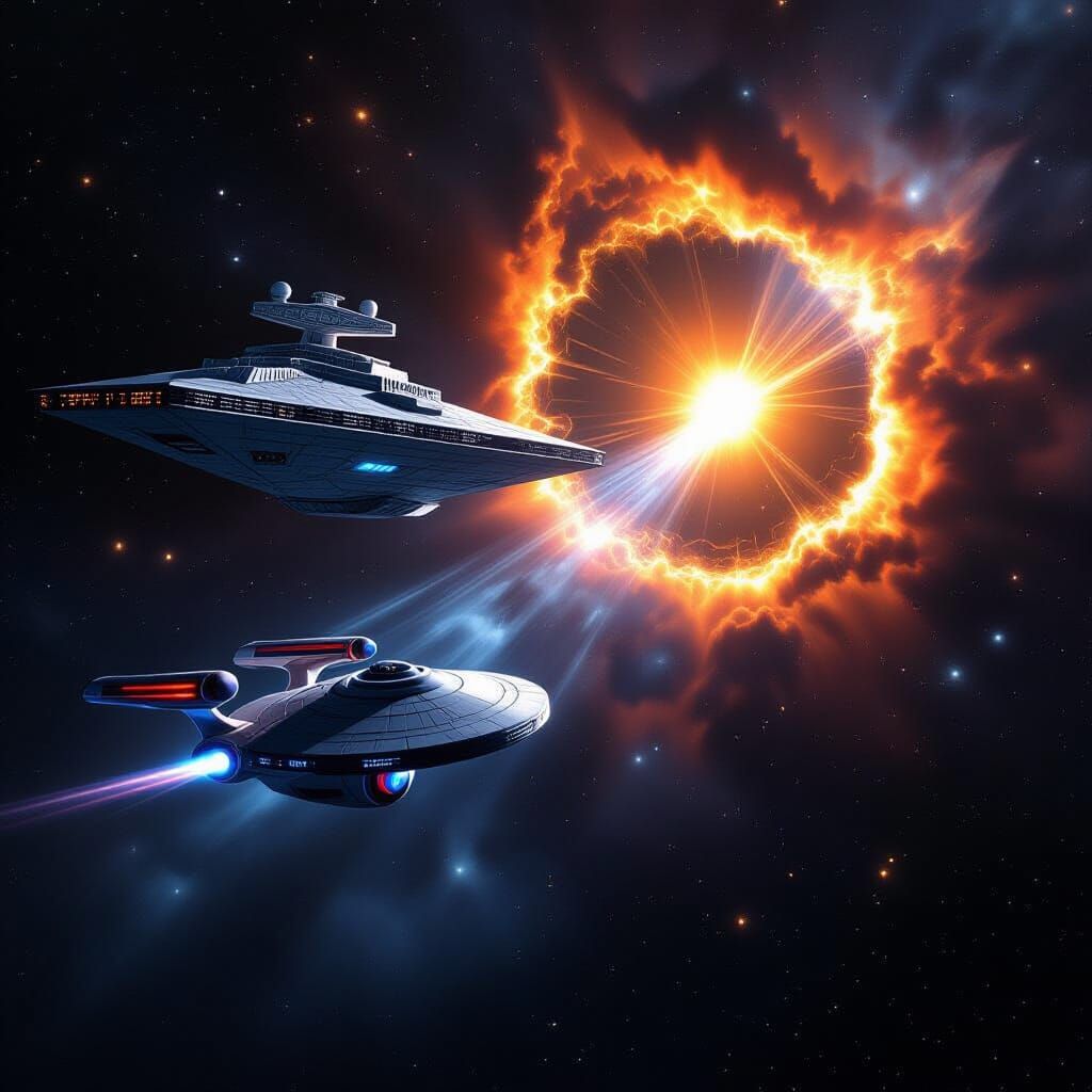 Starship Battle: Enterprise Meets Star Destroyer Amidst Worm...