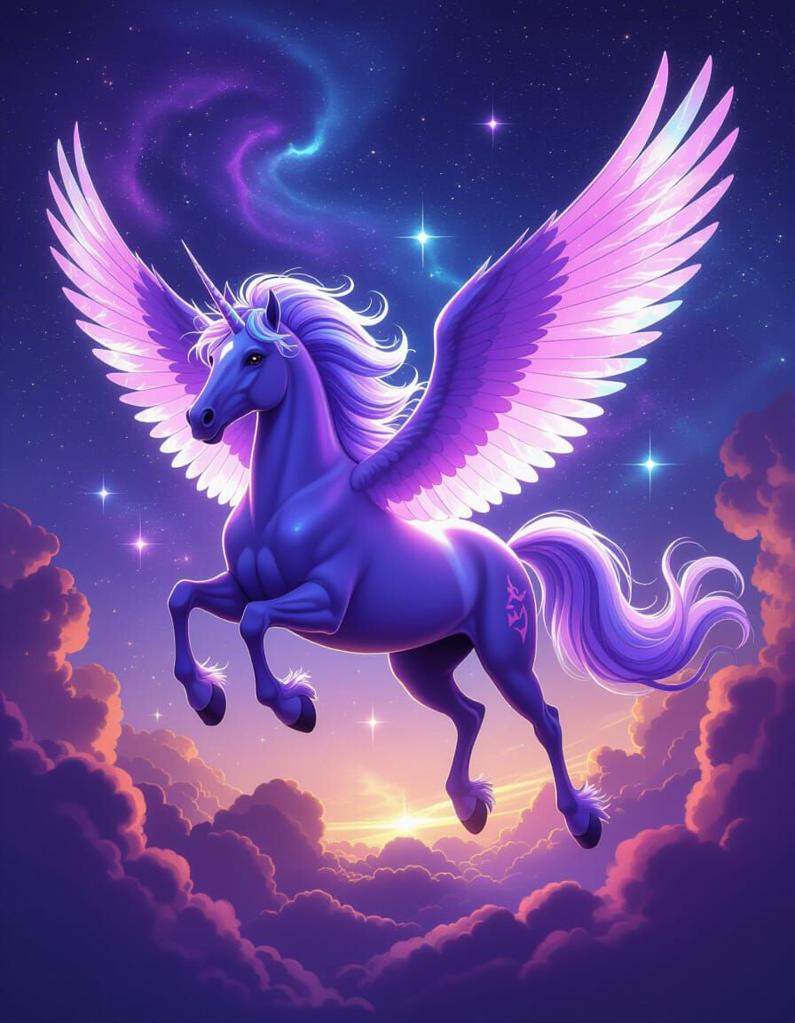 Violet Pegasus Soaring Through Cosmic Nebula Art