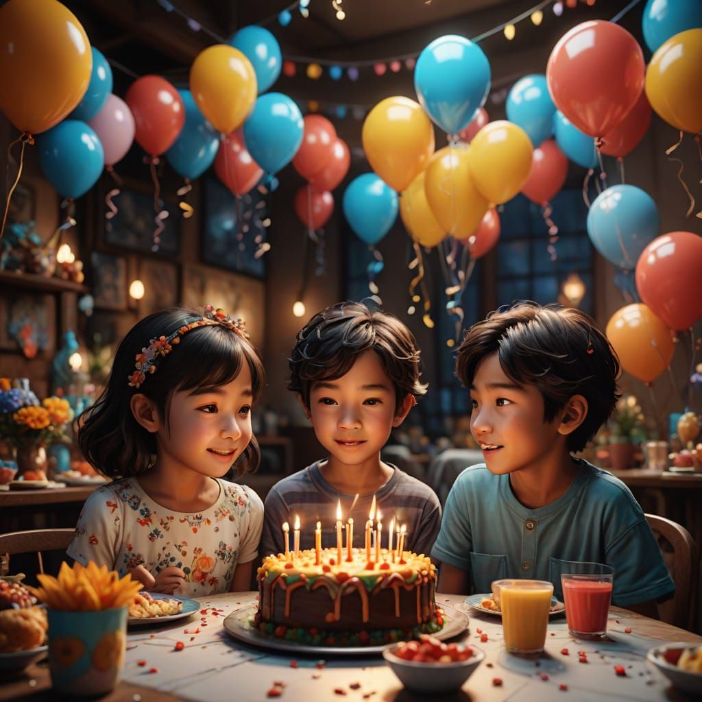 Joyful Family Celebrates 5th Birthday in Vibrant 3D Anime St...