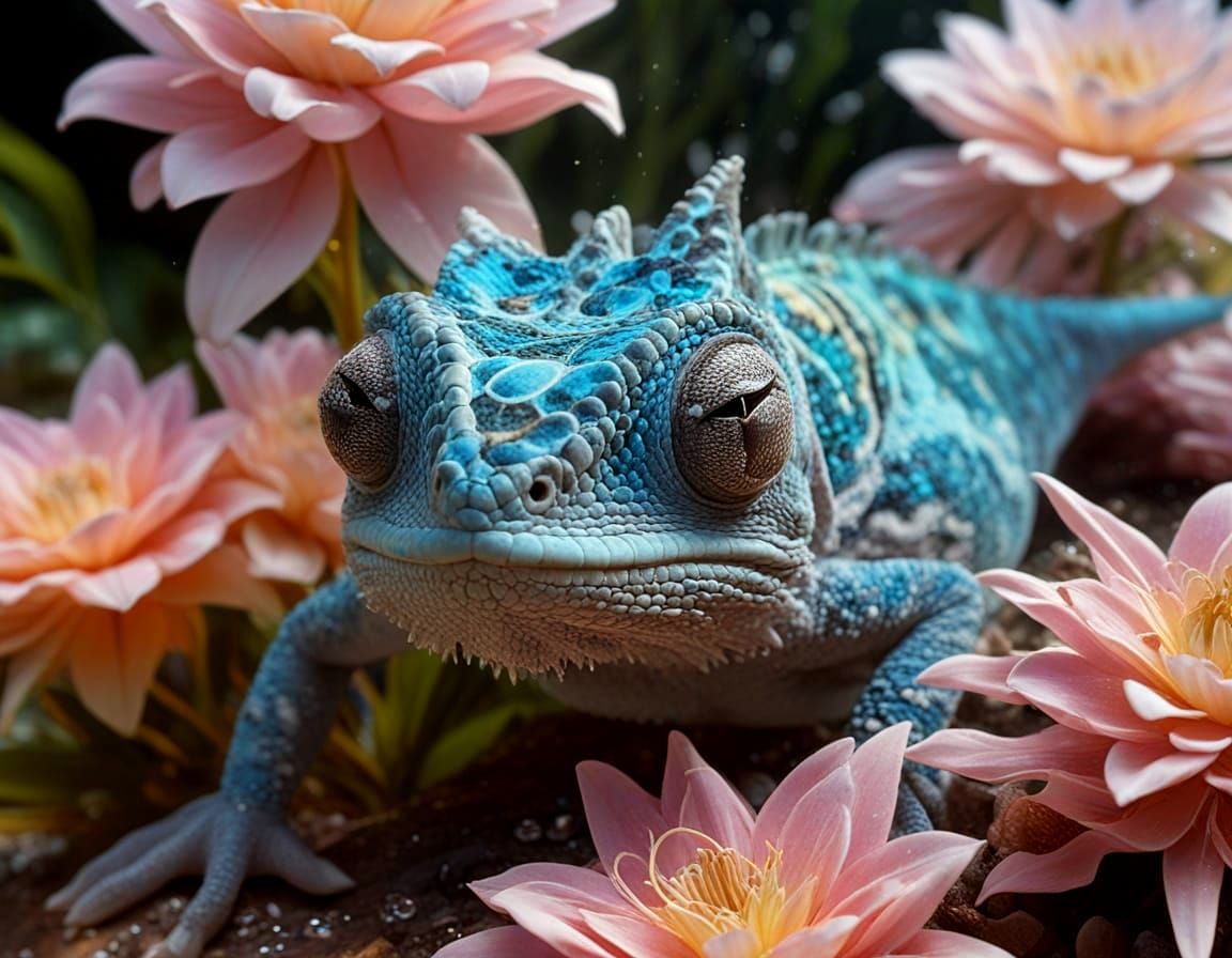 Hyperrealistic Chameleon in Enchanted Underwater Realm